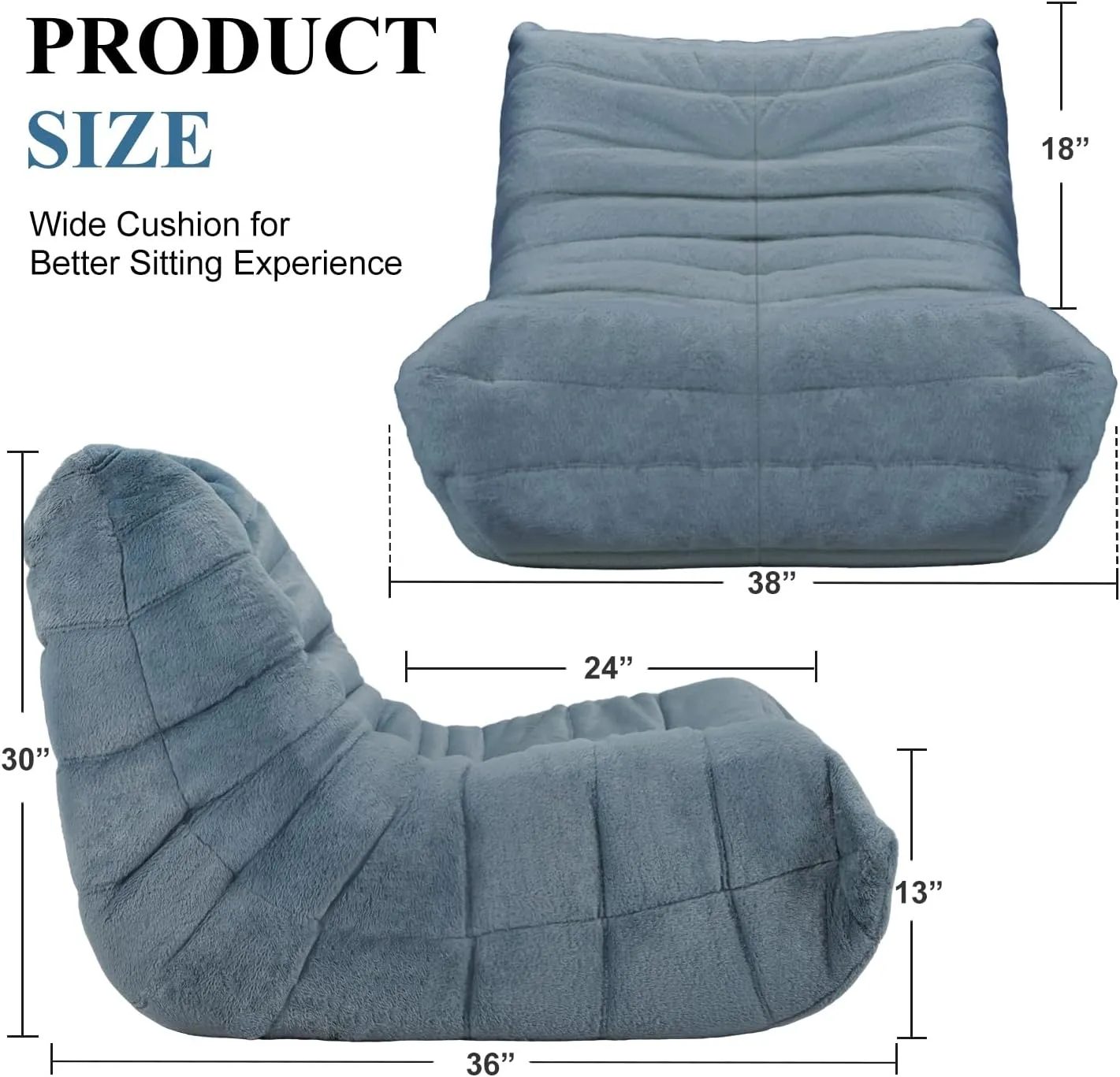 Bean Bag Chair Big Sofa Beanbag Chair for Adults Fireside Chair Bean Bag Lounger with Memory Foam Filled for Home,Apartment or Gaming Venue(Bluegrey Plush)