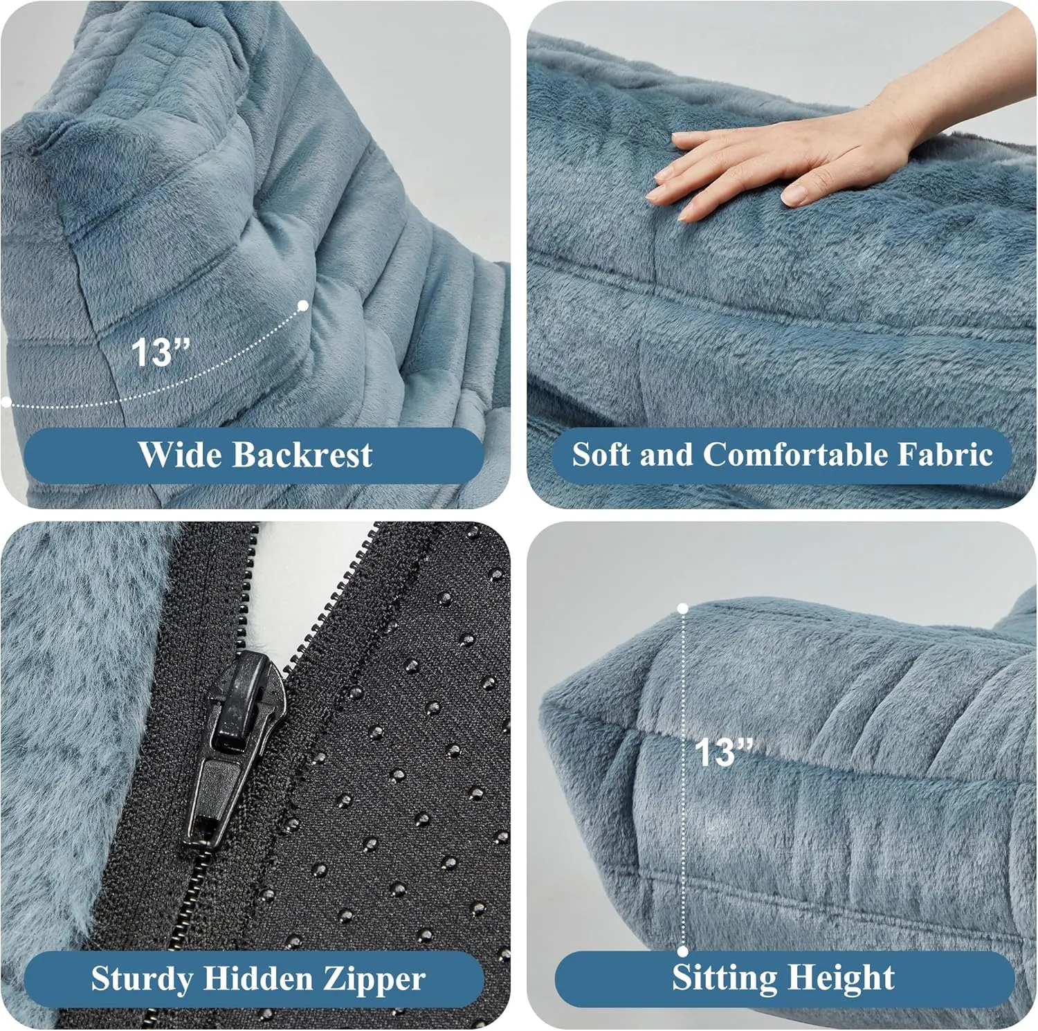 Bean Bag Chair Big Sofa Beanbag Chair for Adults Fireside Chair Bean Bag Lounger with Memory Foam Filled for Home,Apartment or Gaming Venue(Bluegrey Plush)