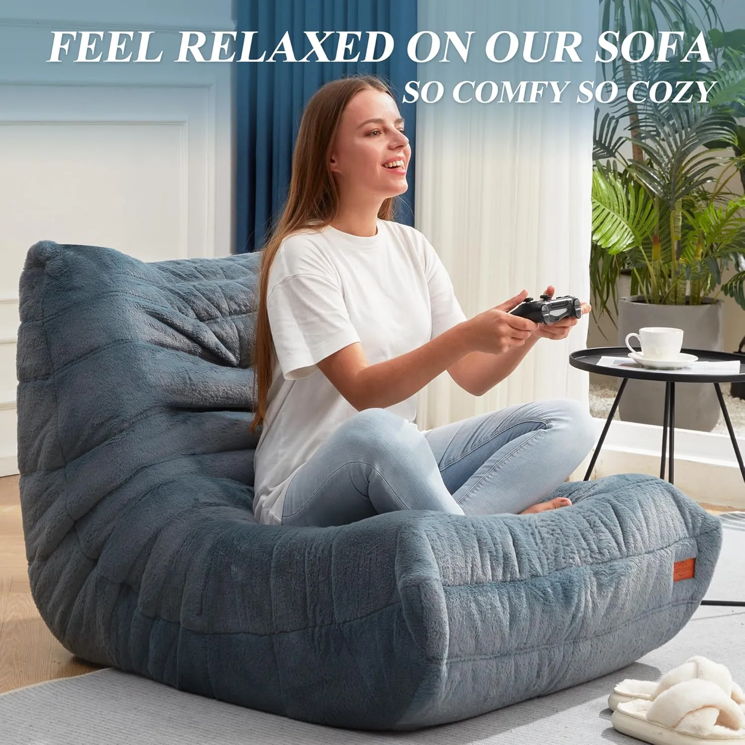 Bean Bag Chair Big Sofa Beanbag Chair for Adults Fireside Chair Bean Bag Lounger with Memory Foam Filled for Home,Apartment or Gaming Venue(Bluegrey Plush)