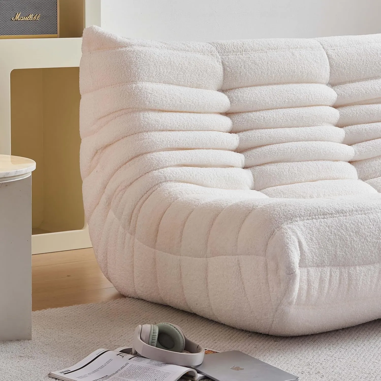 Bean Bag Chair for Adults, Oversized Loveseat Fireside Chair Comfy Lazy Floor Sofa, 2 Seater Lazy Sofa Couch Memory Foam Bean Bag for Living Room, Bedroom Apartment Office (Beige)
