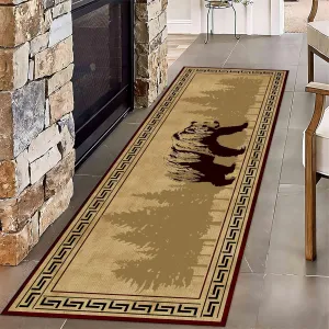 Bear Long Runner Rug, 2x6ft, Rustic Cabin Woodland Forest Animal Hallway Rug, Vintage Country Border Decor Farmhouse Kitchen Rugs, Brown Non-Slip Washable Carpet for Entryway Laundry Room