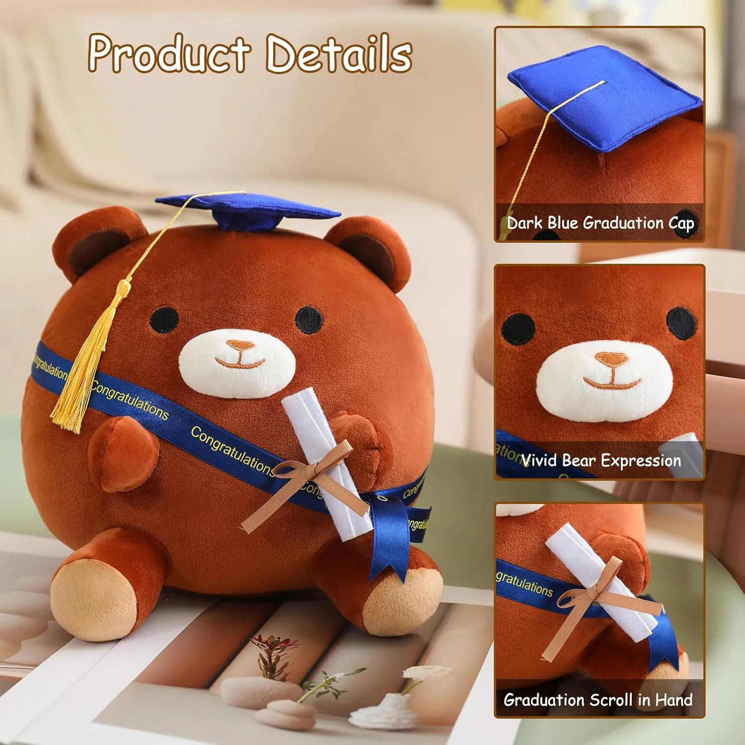 Bear Stuffed Animal Brown Bear Plushie Present Doll Gifts Soft Graduation Plush with Cap for Kids Students Kawaii Celebratory Souvenir 10 Inch