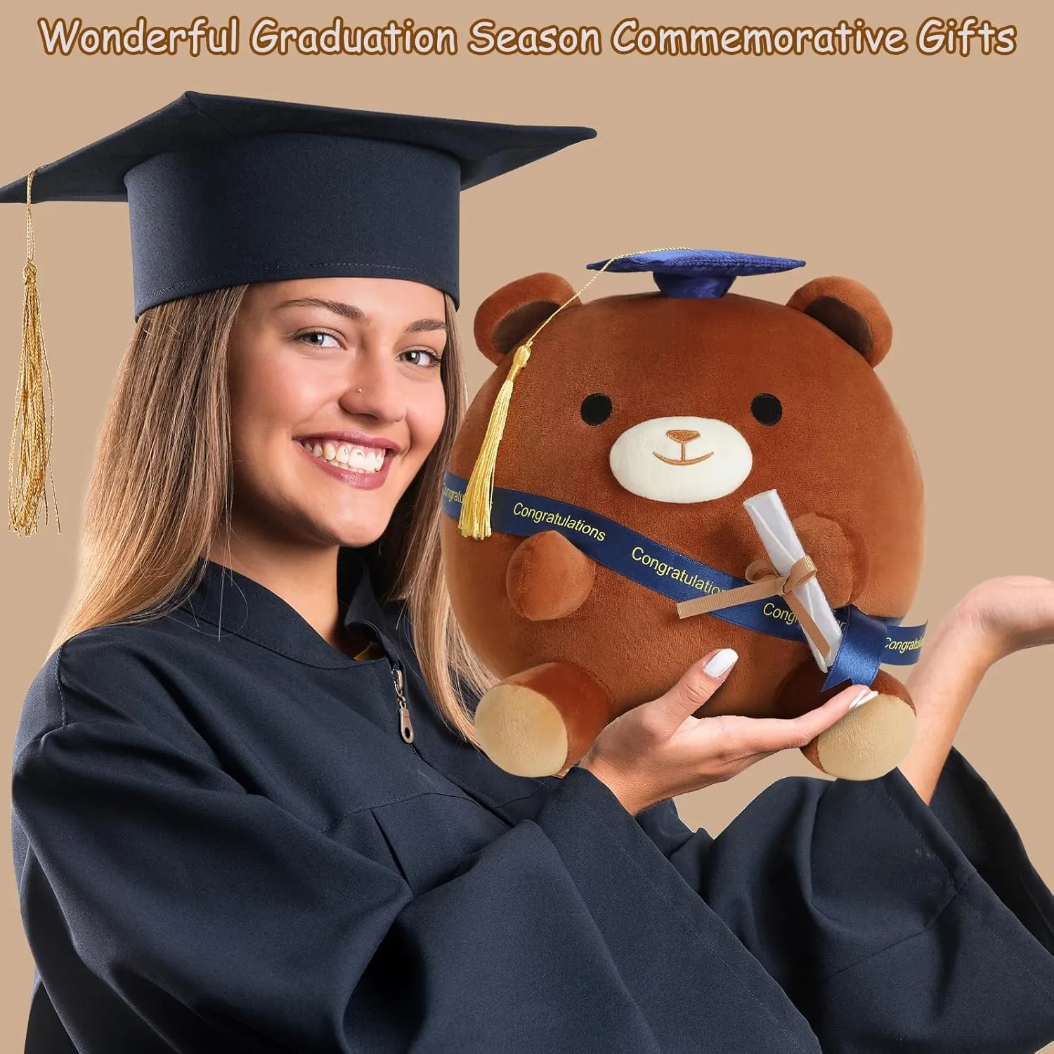 Bear Stuffed Animal Brown Bear Plushie Present Doll Gifts Soft Graduation Plush with Cap for Kids Students Kawaii Celebratory Souvenir 10 Inch