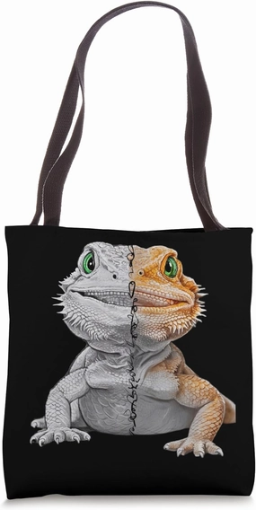 Bearded dragon, half colorful, half pencil drawing motif Tote Bag