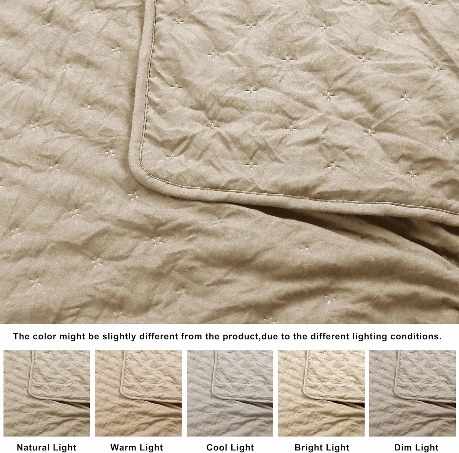 Beige Twin Size Quilt Bedding Sets with Pillow Sham, Lightweight Soft Bedspread Coverlet, Quilted Blanket Thin Comforter Bed Cover, All Season Summer Spring, 2 Pieces, 68x90 inches, Tan Cream