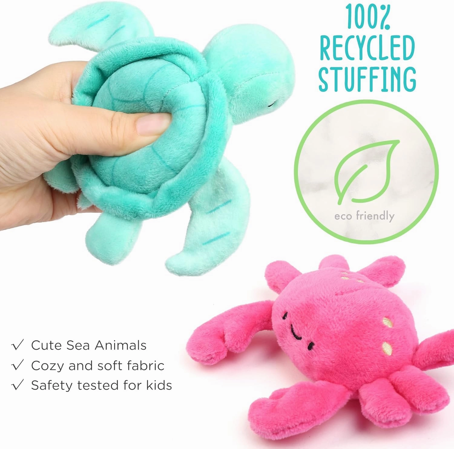 BenBen Ocean Stuffed Animal, 5 Pack Small Sea Creature Plush Toys and Shell Carrying Bag Set, Cute Plushies for Baby Kids, Sea Turtle, Octopus, Mermaid, Seahorse, Crab, Baby Shower, Stocking Stuffers