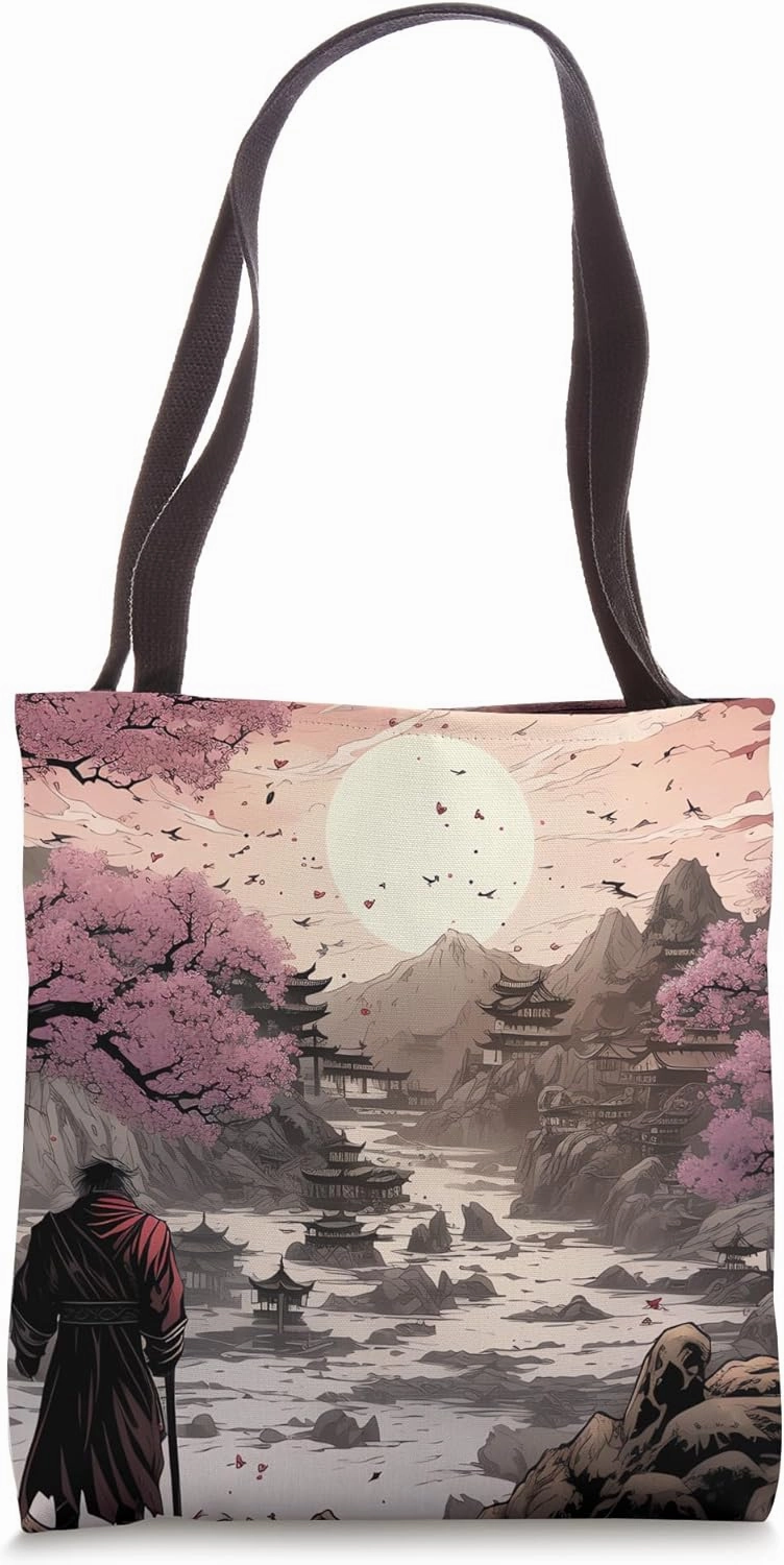 Beneath the Cherry Blossom Skyline A Comic Tree Odyssey Tote Bag