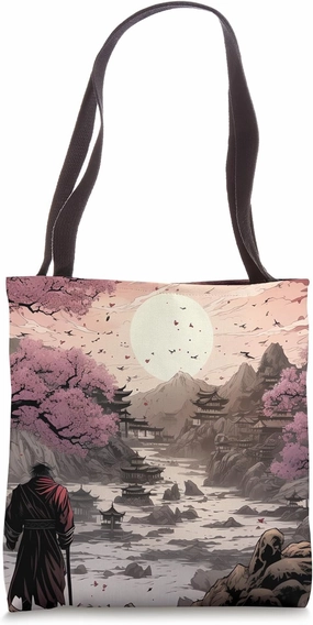 Beneath the Cherry Blossom Skyline A Comic Tree Odyssey Tote Bag