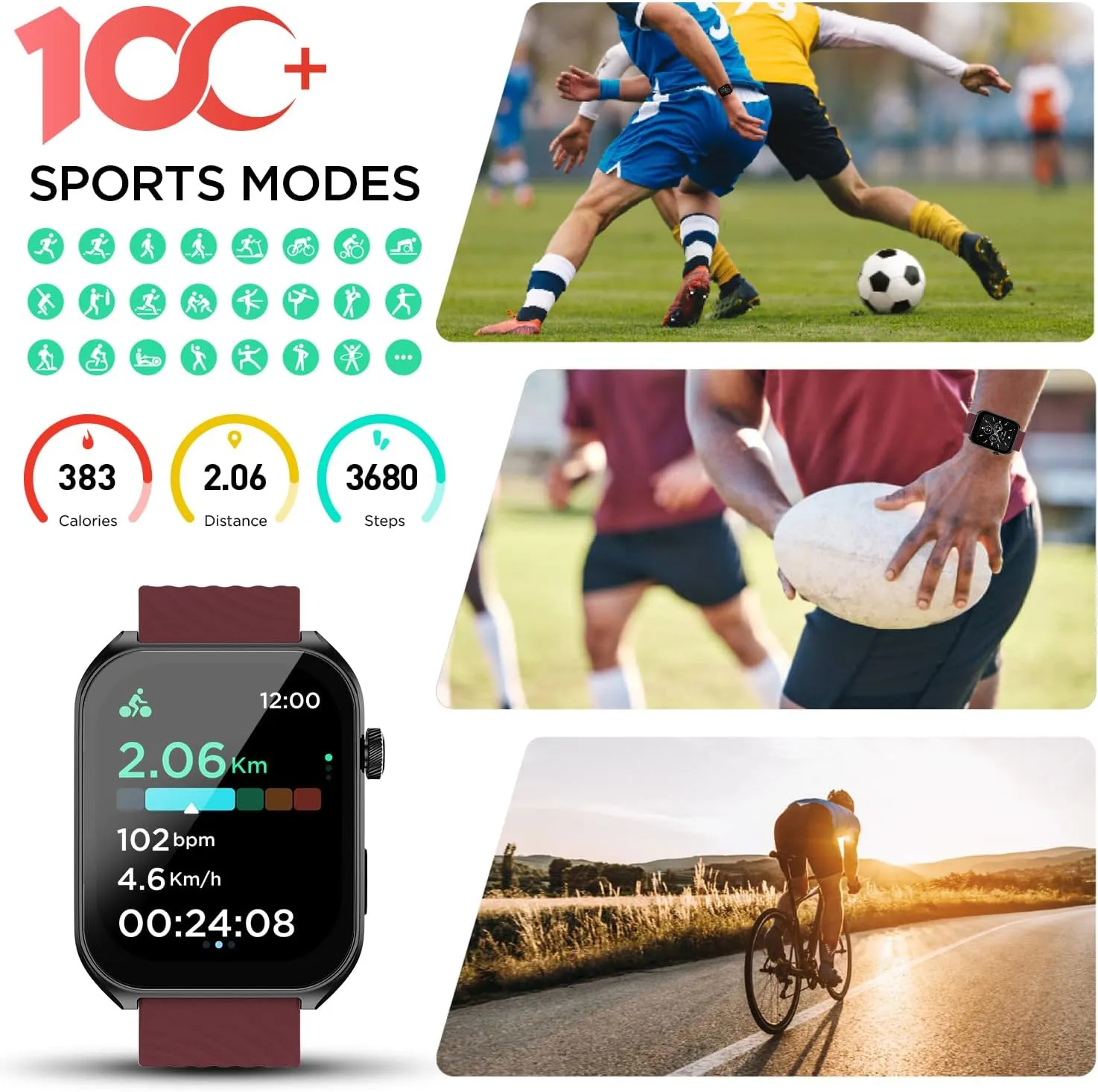 BENIO Smart Watches for Men (Answer/Make Calls),2.04" AMOLED Curved Display,140  Sport Modes,Mens Fitness Watch for Android & iPhone,Mens Smart Watch with Heart Rate/Sleep/SpO2 Monitor,WineRed
