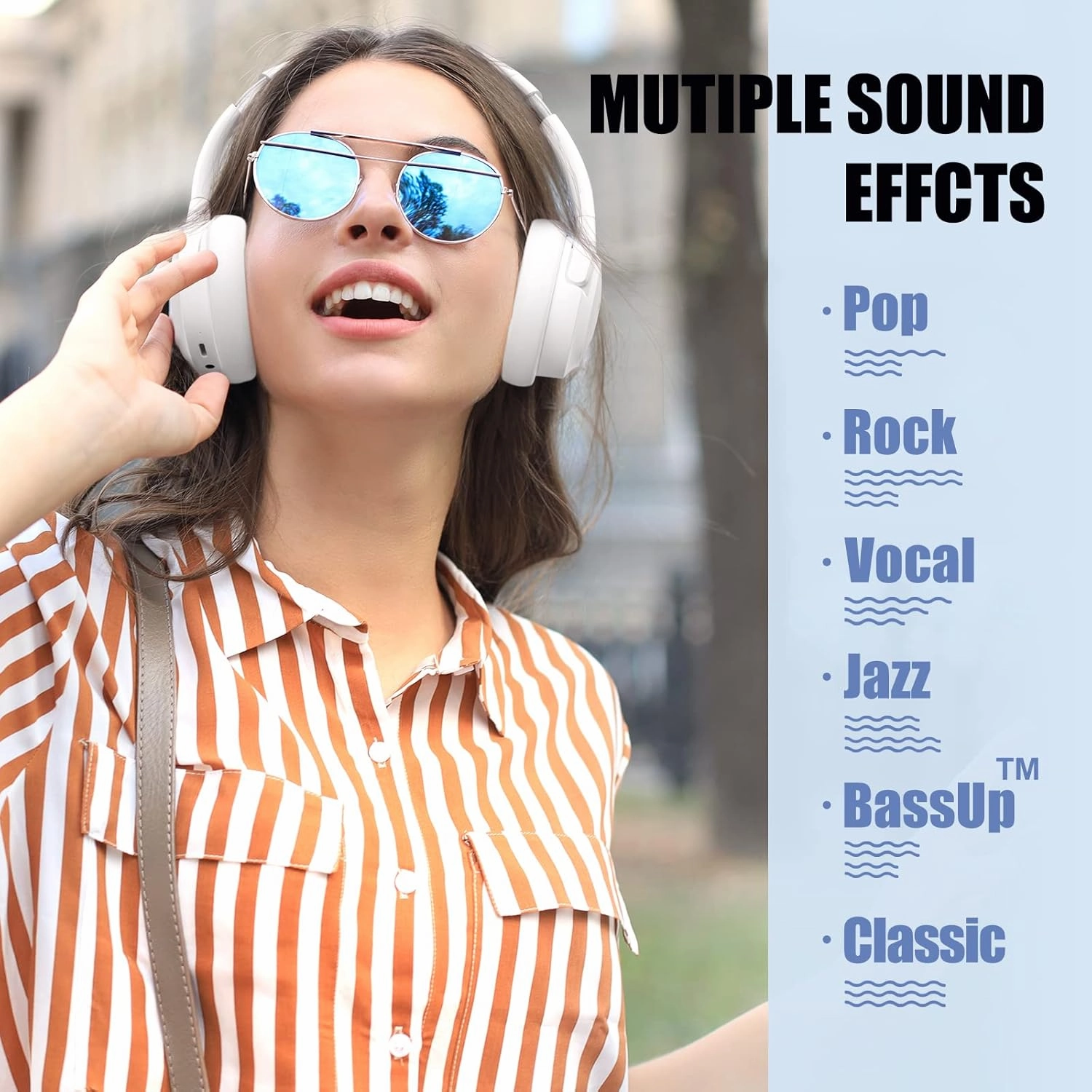 BERIBES Bluetooth Headphones Over Ear, 65H Playtime and 6 EQ Music Modes Wireless Headphones with Microphone (White)
