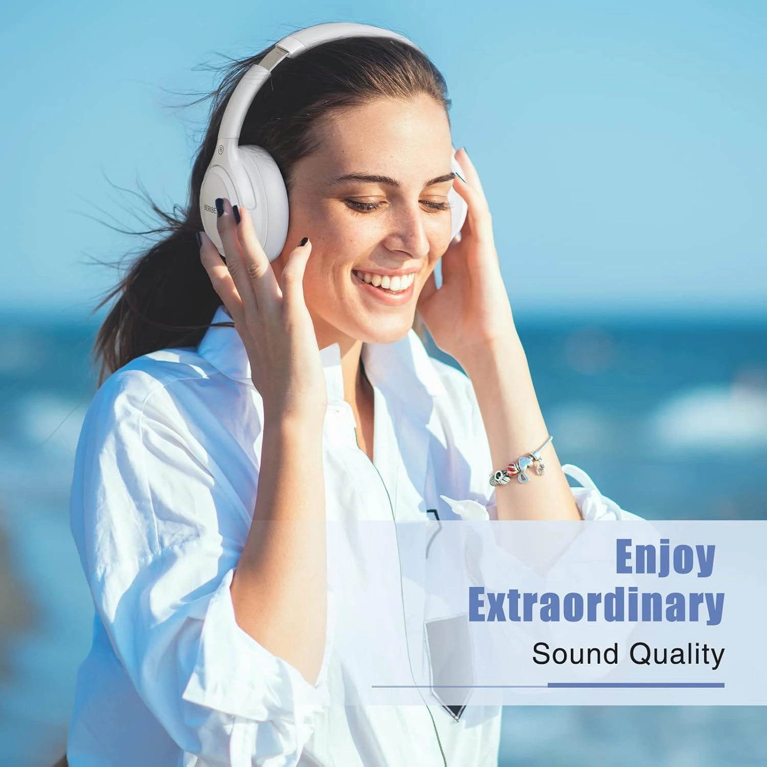 BERIBES Bluetooth Headphones Over Ear, 65H Playtime and 6 EQ Music Modes Wireless Headphones with Microphone (White)