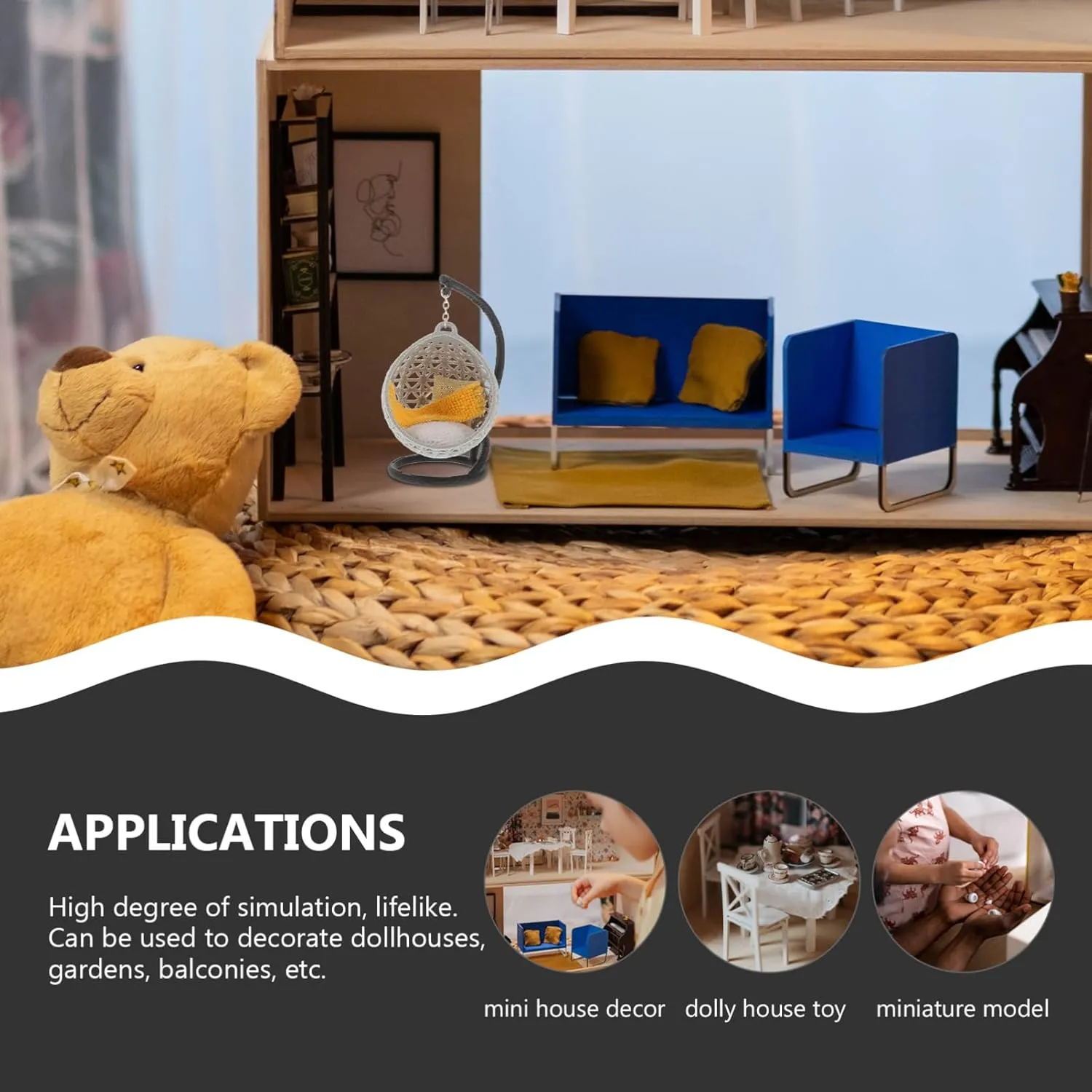 BESTonZON 3pcs Miniature Swing Chair Dollhouse Accessory Dollhouse Furniture for Miniature Layouts Compact and Elegant Design Realistic Detailing for Spaces and Creative Projects