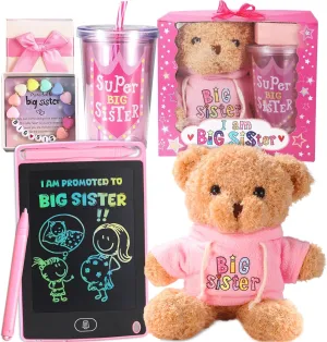 Big Sister Gifts for Girls, New Sibling Gift for Girls Age 3 4 5 6 7 8 Toddler, Includes Teddy Bears, LCD Writing Tablet, Drinking Cup, Bracelet, Pecfect Gifts for Big Sister on Baby Shower