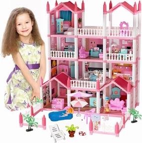 Big Doll House for Girls - Princess dreamhouse - casa Grande de muñecas para niñas - Amazing Home for Dolls with14 Rooms, furnitures and Pool accesories. House for Kids