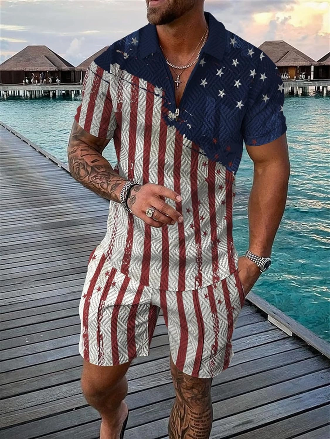 BIRW Men‘s Track Suits 2 Piece Summer Short Sets Outfits Fashion Polo Shirt Casual Short Sleeve and Shorts set