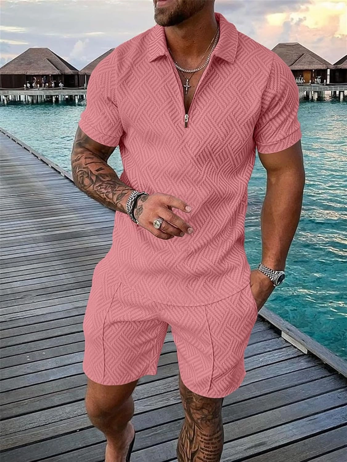 BIRW Men‘s Track Suits 2 Piece Summer Short Sets Outfits Fashion Polo Shirt Casual Short Sleeve and Shorts set