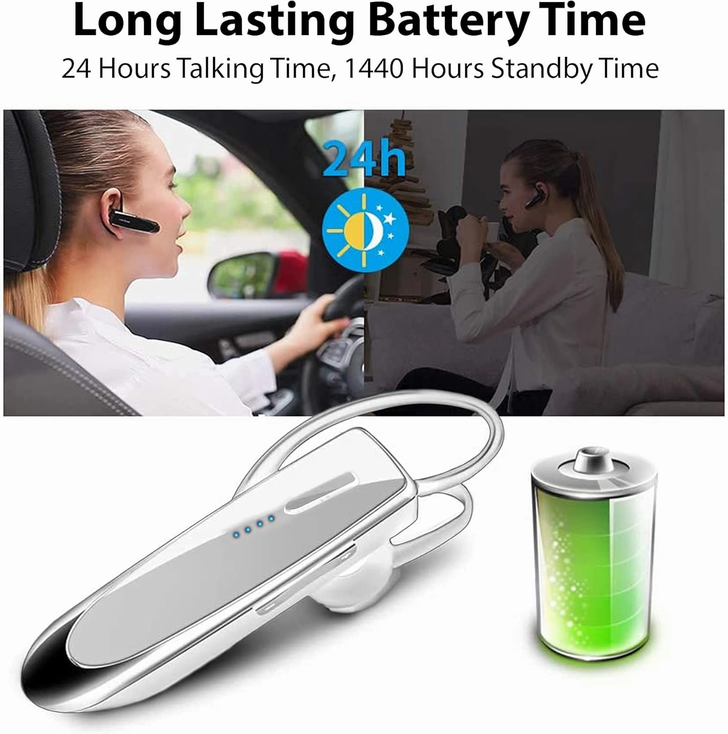 Bluetooth 5.3 Headset Compatible with Asus Transformer Book T90 Chi Wireless Earpiece, IPX5 Waterproof, Dual Microphones, Noise Reduction, 60 Days Standby   22Hrs HD Talk Time!