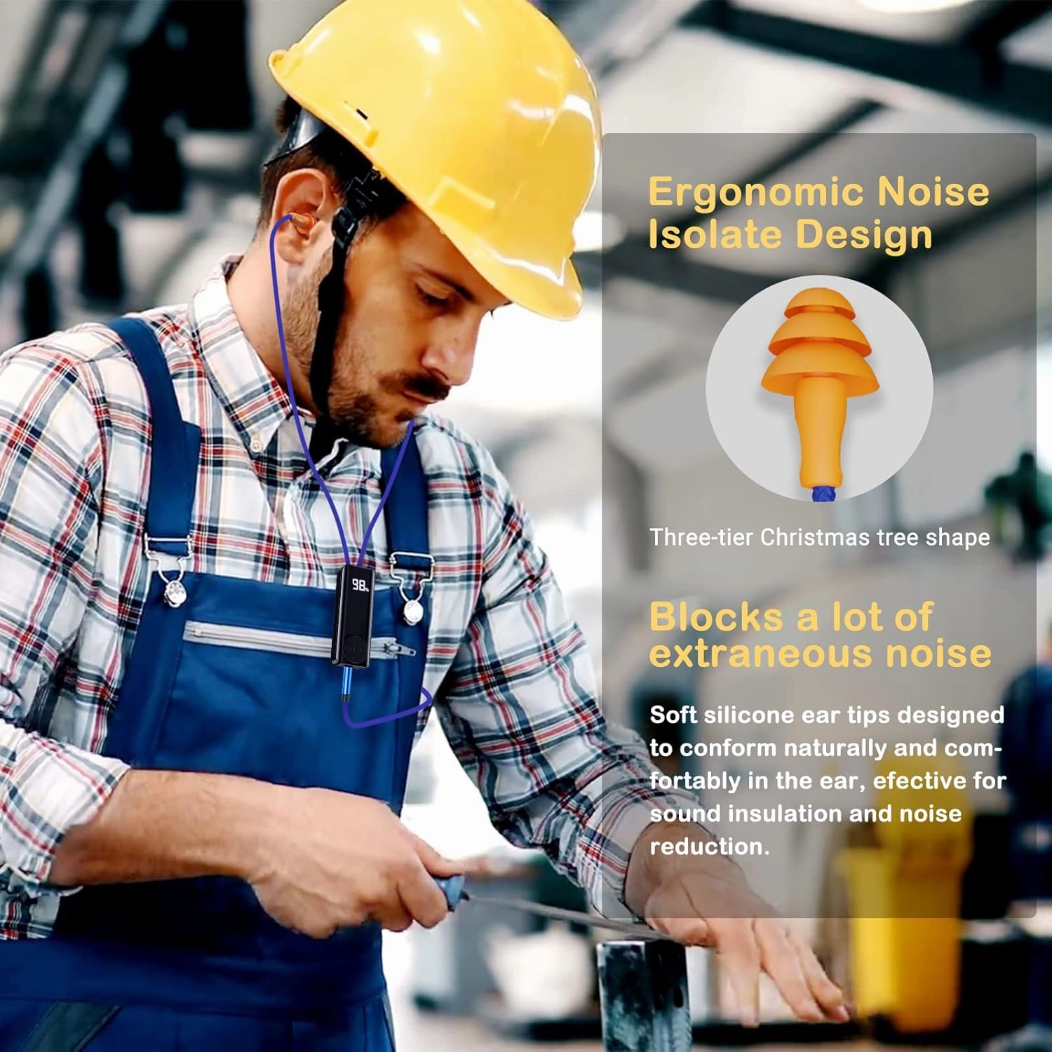 Bluetooth Ear Plugs Headphones for Work, Wireless Earbuds With 60H Battery Adaptor, Noise Cancelling Earplugs, Earphones With Mic & Control for Motorcycle Riding Construction Work