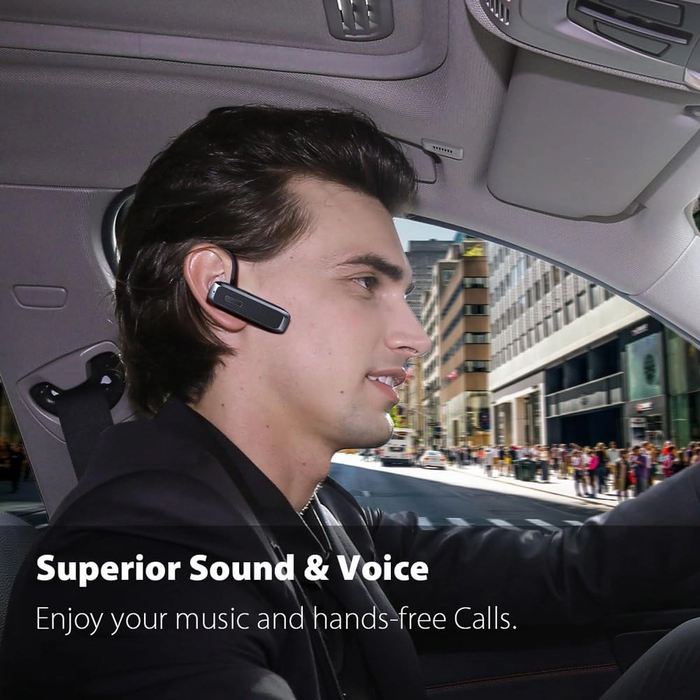 Bluetooth Headset, Hands-Free Wreless Bluetooth Earpiece with 18 Hours Playtime and Noise Cancelling Mic for iPhone Samsung Android Cell Phone Truck Driver - Black