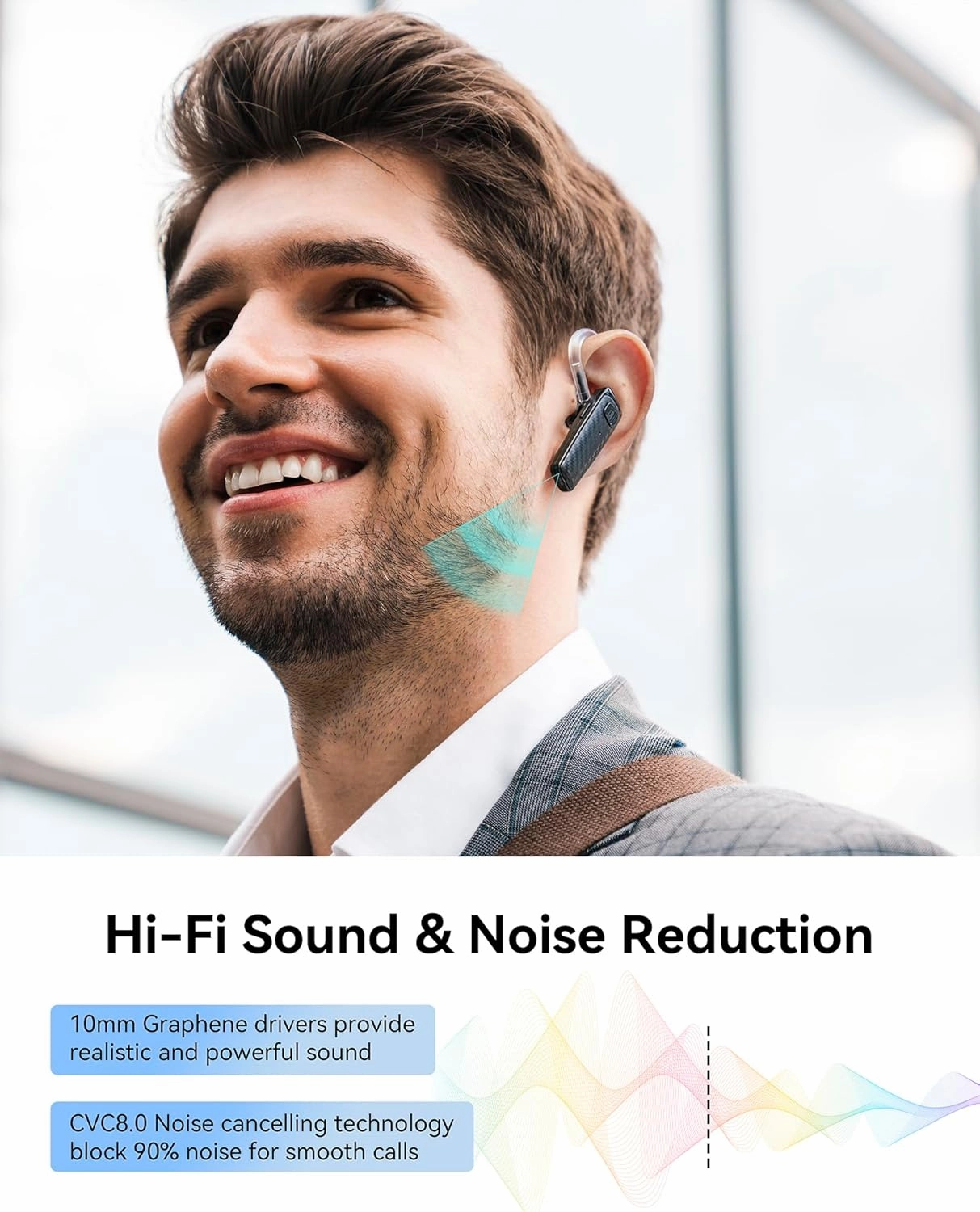 Bluetooth Headset V5.0, Wireless Bluetooth Earpiece 10 Days Standby 16Hrs HD Calling,CVC8.0 Dual Mic Noise Cancelling, Hands-Free Bluetooth Earphone for Driving/Business/Office