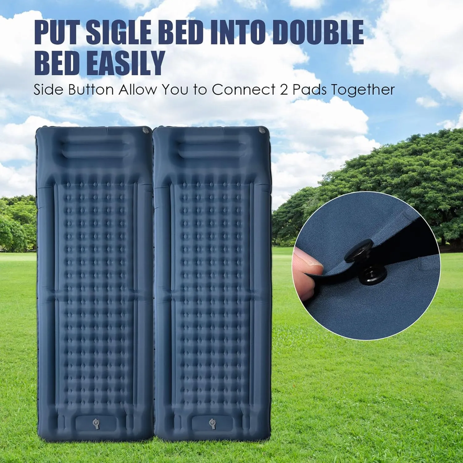 Bnineteenteam Inflatable Camping Sleeping Pad with Pillow, Comfortable 4 Inch Inflated Thickness for Backpacking Hiking Beach and Other Outdoor Activities