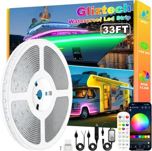 Boat Lights Led Waterproof 33FT, 12V RGB Marine LED Strip Exterior, IP67 Pontoon Boat Lights Interior with App for Pontoon, Bass, Deck, RV, Fishing Kayak