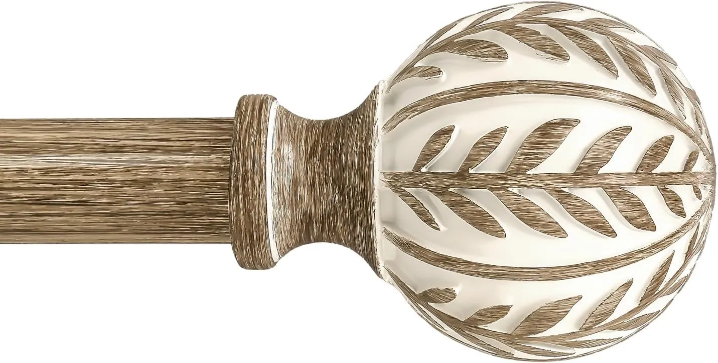 Boho Wood Curtain Rods for Windows 48 to 84 inch, 1" Adjustable Heavy Duty Window Curtain Rod with Imitation Wood Grain Finials,Rustic Decorative Drapery Rods Set,Size:36-88''