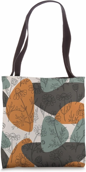 Boho Daisy Flowers Line Art Abstract Minimalist Aesthetic Tote Bag