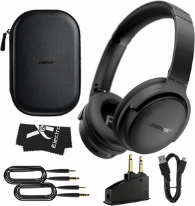 Bose QuietComfort Bundle with QC15 Airplane Jack Adapter and Cable - Wireless Over-Ear Bluetooth Bose Headphones - Noise Cancelling Headphones with Up to 24 Hours of Battery Life (Black)