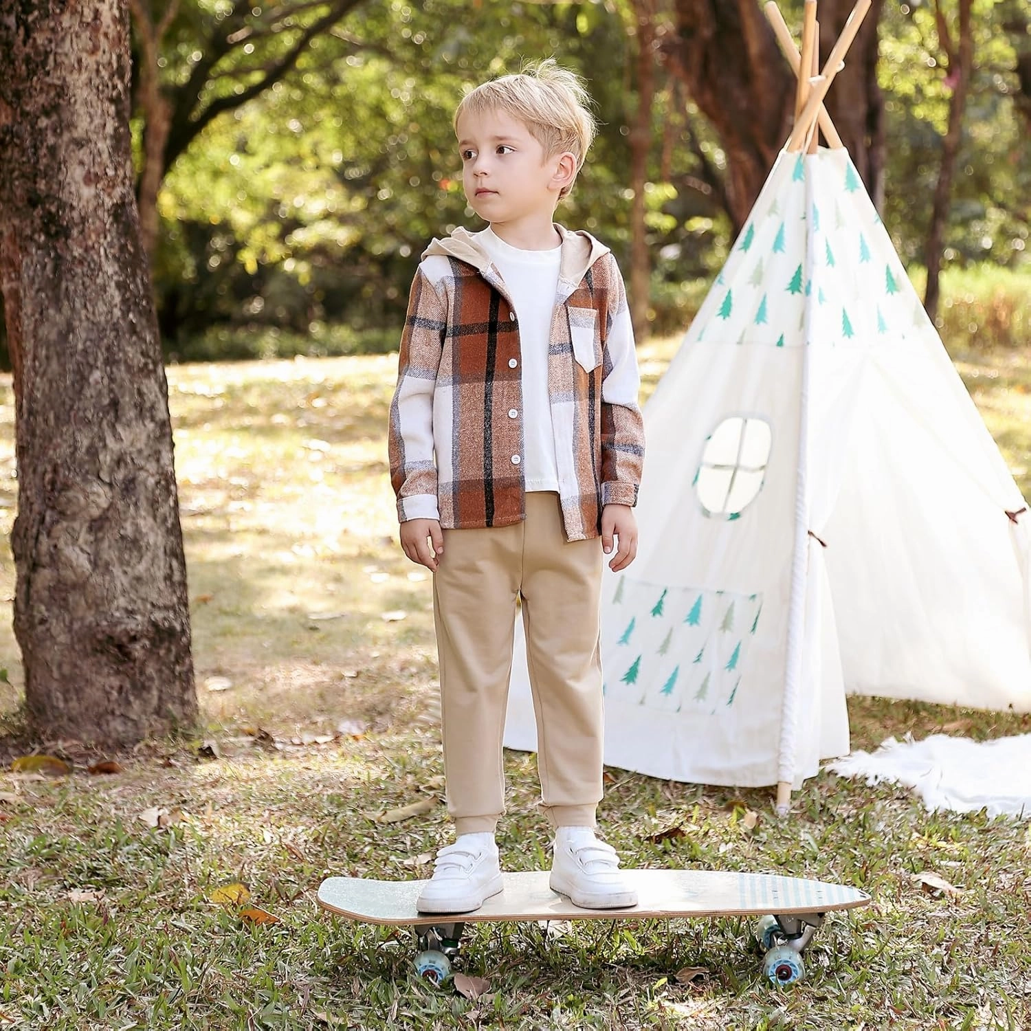 Boys Clothing Sets Toddler Plaid Outfits Flannel Hooded Shirts   Sweatpants Kids Spring Clothes Set