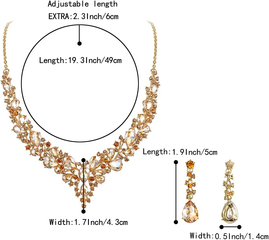 BriLove Women's Wedding Bridal Austrian Crystal Teardrop Cluster Statement Necklace Dangle Earrings Jewelry Set