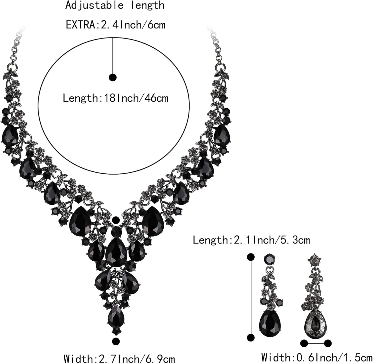 BriLove Women's Wedding Bridal Austrian Crystal Teardrop Flower Cluster Statement Necklace Dangle Earrings Jewelry Set for Party Prom
