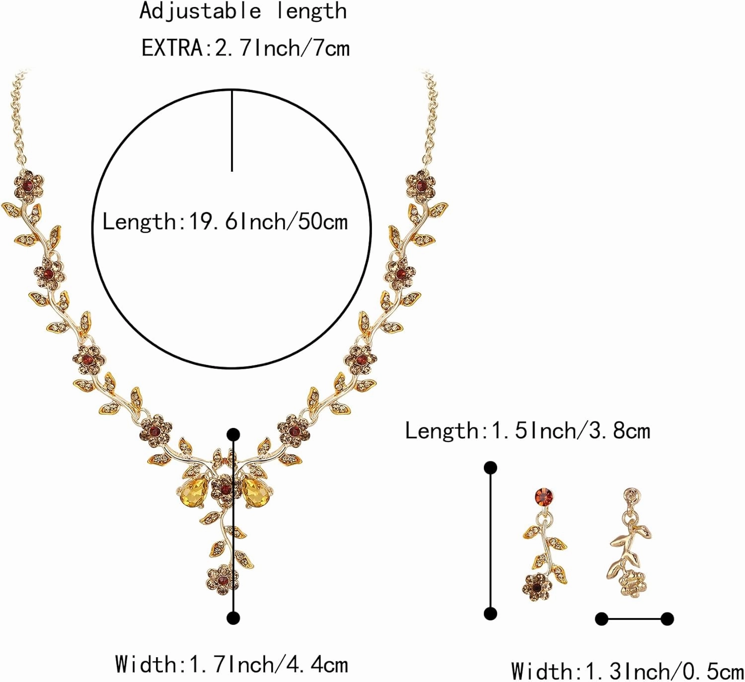 BriLove Women's Wedding Jewelry Leaf Cluster Flower Crystal Dangle Earrings Pendant Necklace Set for Bridal
