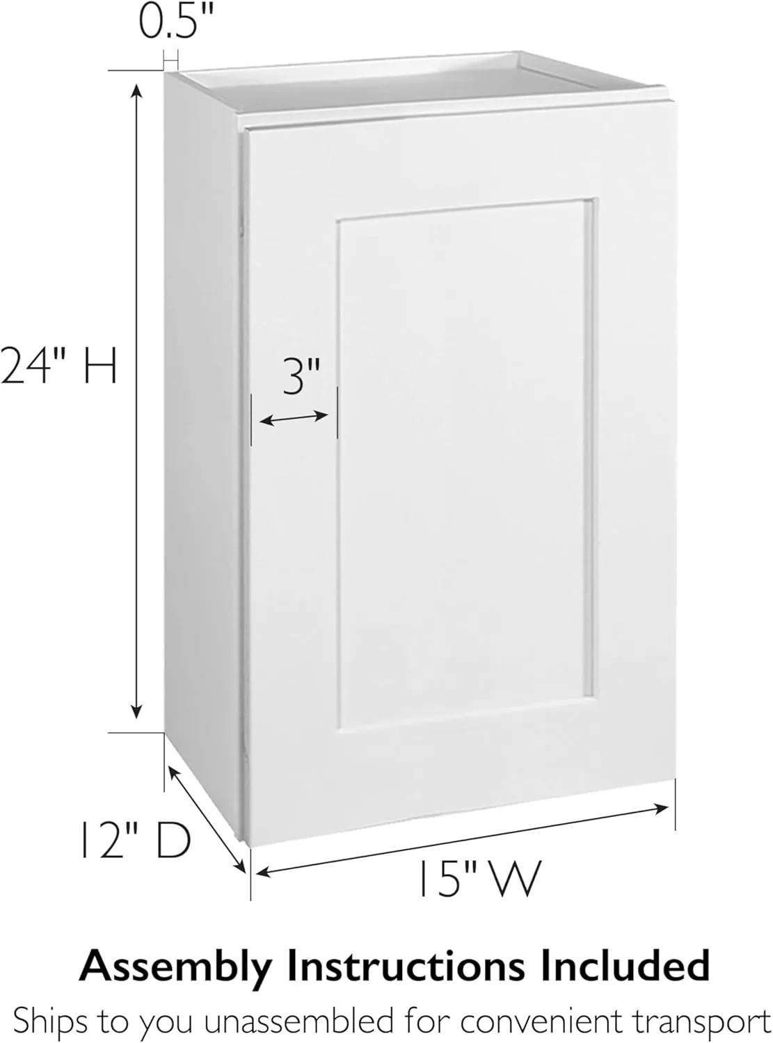 Brookings Shaker Unassembled Wall Kitchen Cabinet W1524, 15 W x 12 D x 24 H, Painted White with Sherwin Williams®, Solid Wood – Design House, 561548