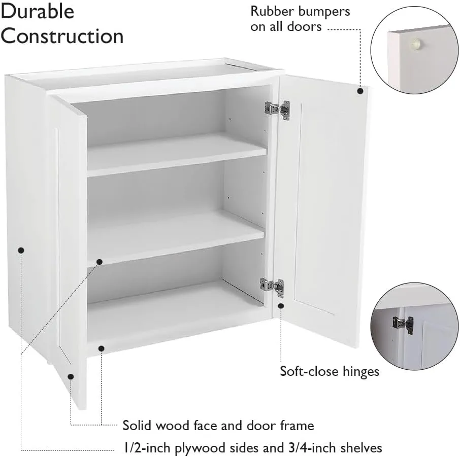 Brookings Shaker Unassembled Wall Kitchen Cabinet W1524, 15 W x 12 D x 24 H, Painted White with Sherwin Williams®, Solid Wood – Design House, 561548