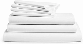 Brooklinen Luxury Sateen 7 Piece Sheet Set - 100% Cotton, Queen Size in White - 1 Duvet Cover, 1 Fitted Sheet, 1 Flat Sheet, 4 Pillowcases | Best Luxury Sheets