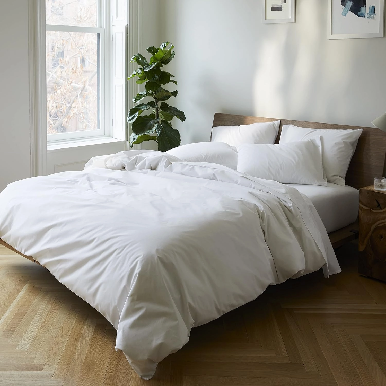 Brooklinen Luxury Sateen 7 Piece Sheet Set - 100% Cotton, Queen Size in White - 1 Duvet Cover, 1 Fitted Sheet, 1 Flat Sheet, 4 Pillowcases | Best Luxury Sheets