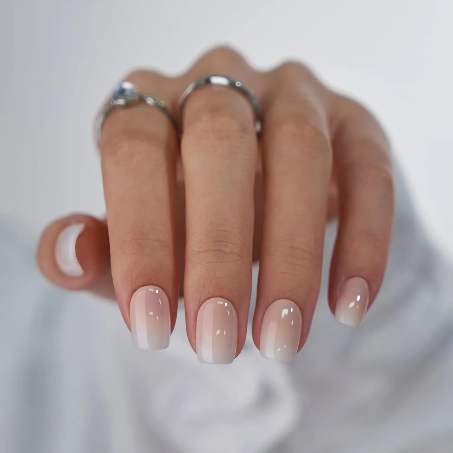 BTArtbox Square Ombre Press On Nails -Soft Gel Press On Nails Short with Nail Glue, 15 Sizes - 30 Reusable Fake Nails Kit, Vanilla Cream