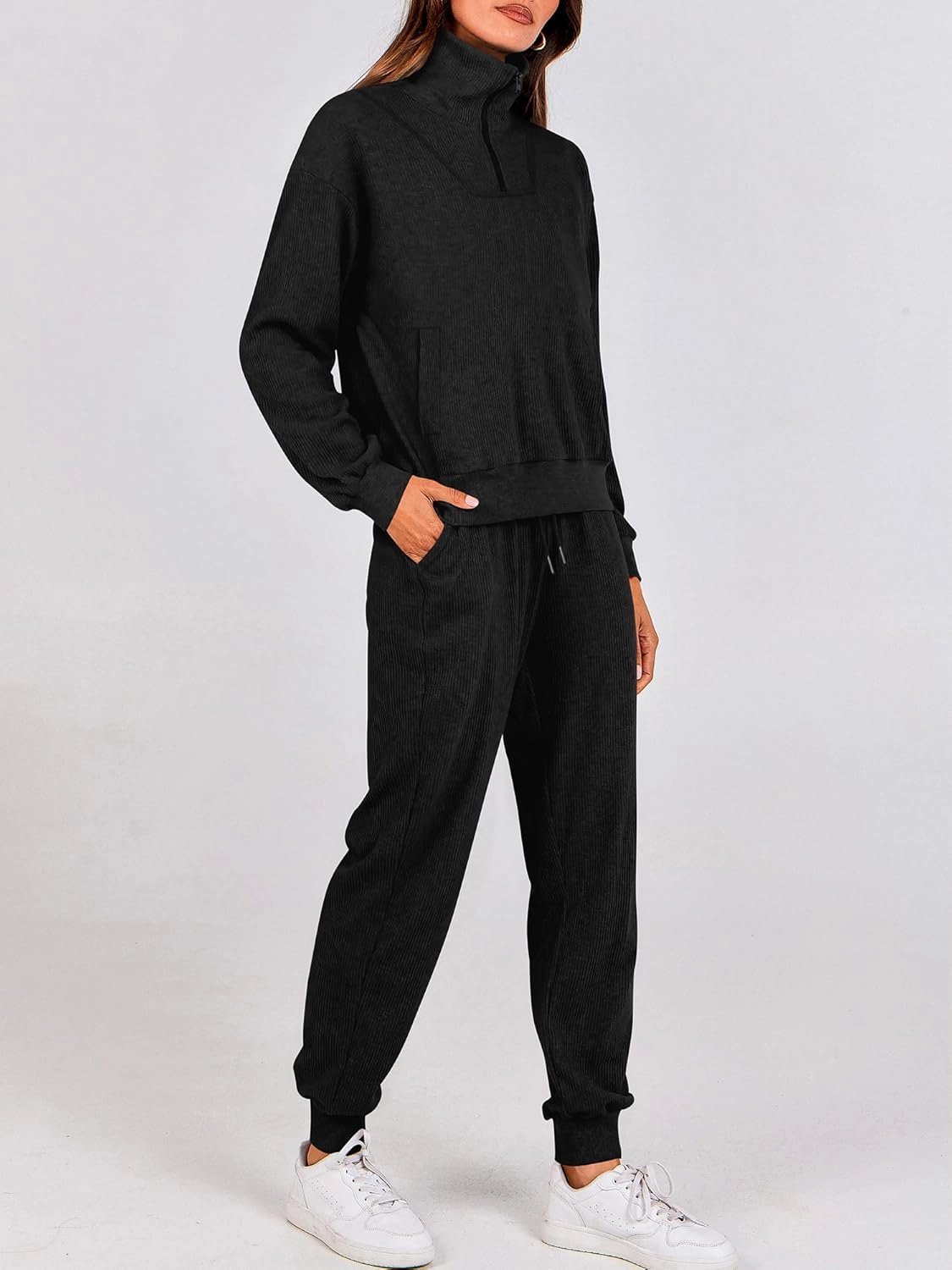 BTFBM Women's 2 Piece Tracksuit Fall Outfits 2025 Long Sleeve Half Zip Sweatshirt Sweatpants Lounge Set Sweatsuits