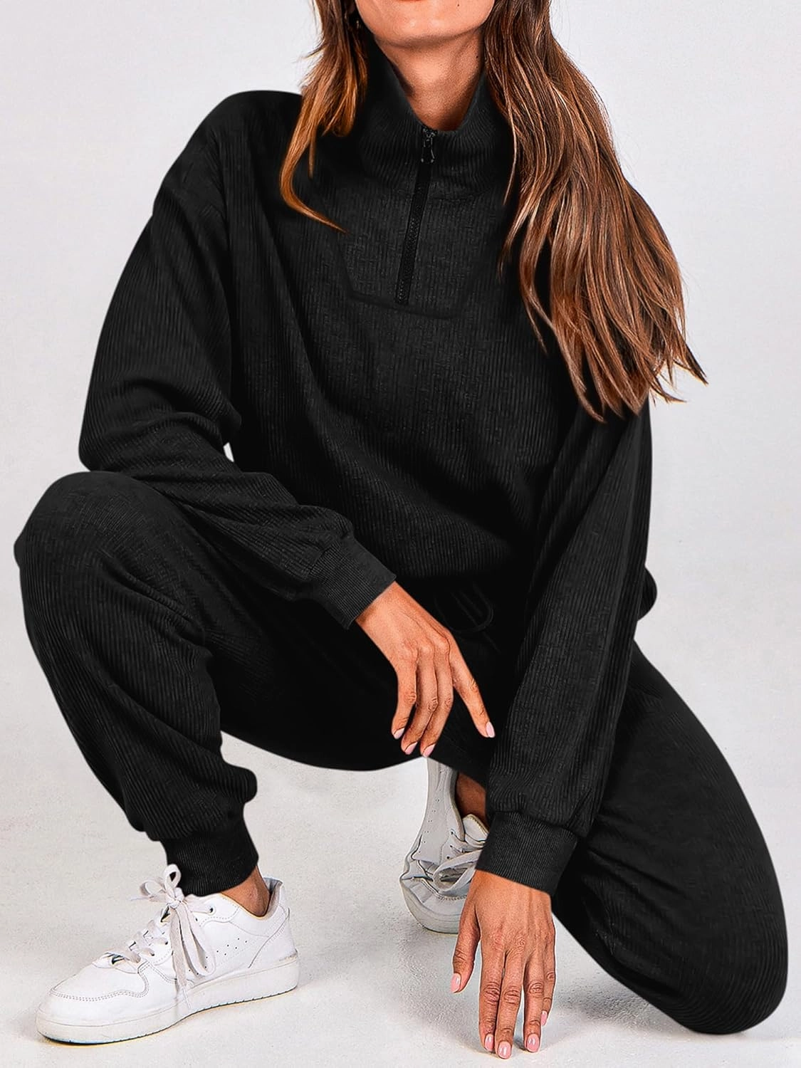 BTFBM Women's 2 Piece Tracksuit Fall Outfits 2025 Long Sleeve Half Zip Sweatshirt Sweatpants Lounge Set Sweatsuits