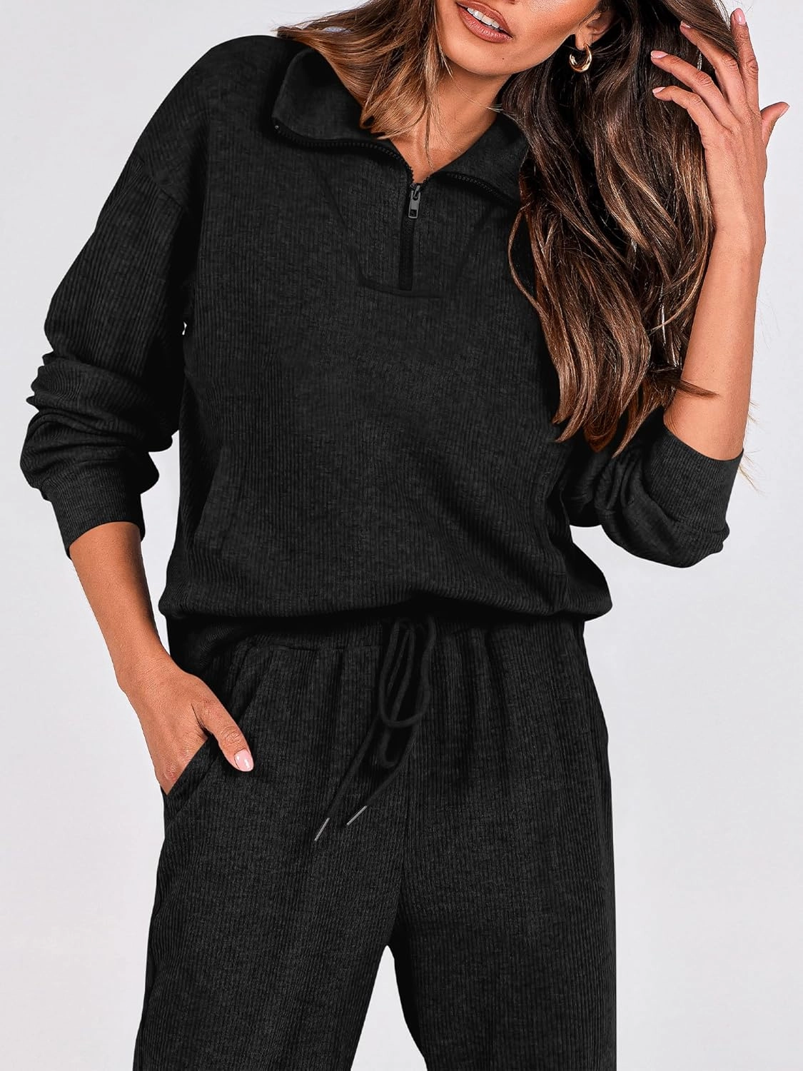 BTFBM Women's 2 Piece Tracksuit Fall Outfits 2025 Long Sleeve Half Zip Sweatshirt Sweatpants Lounge Set Sweatsuits