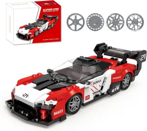 Building-Set Race-Car, Senna Sports Car Technial Model Kit, Track-Style Super Speed Block with 4 Swappable Wheel Rim, Birthday Gift Toy for Boy Teen Adult Age 8-12 Year Kid, DIY Display