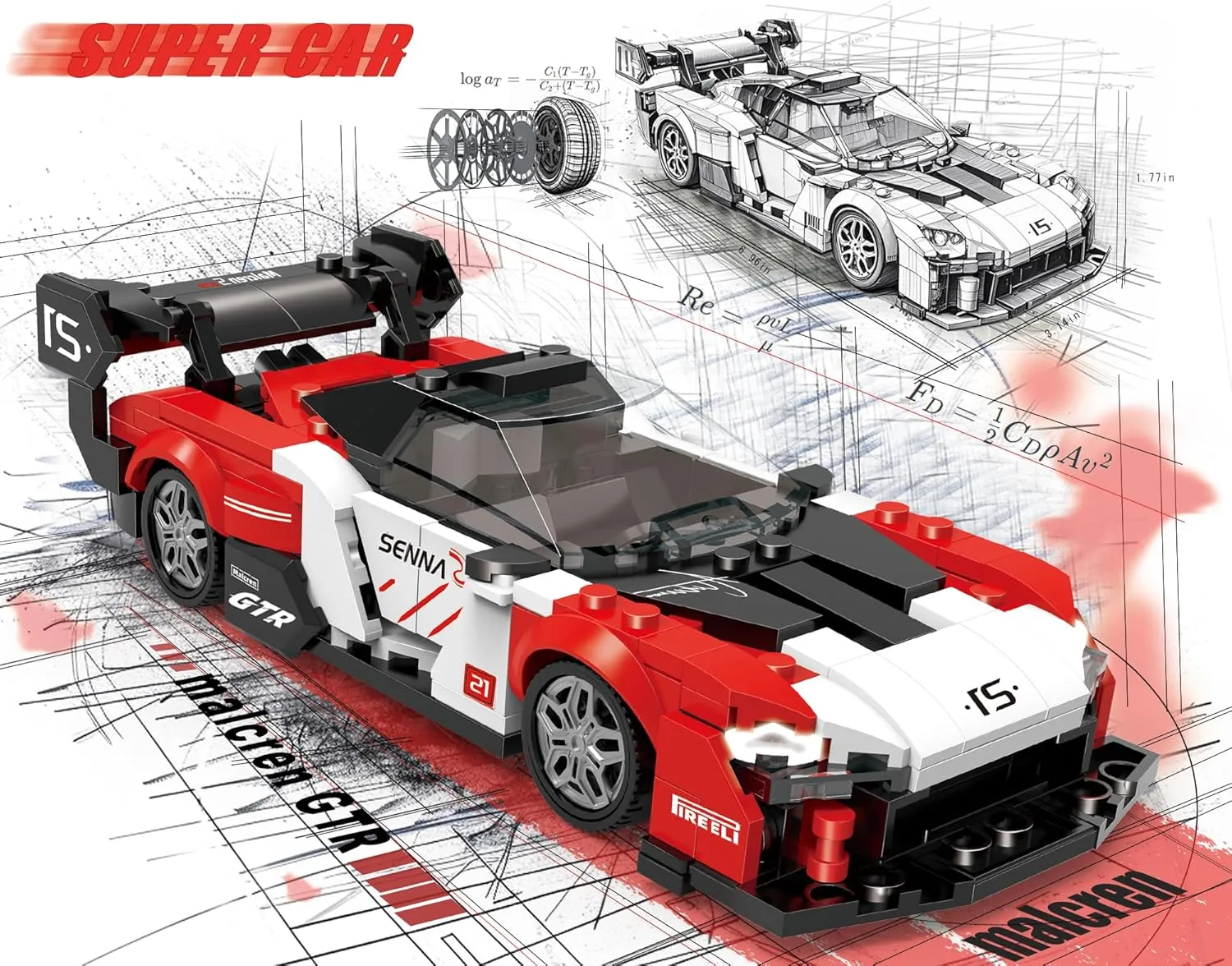 Building-Set Race-Car, Senna Sports Car Technial Model Kit, Track-Style Super Speed Block with 4 Swappable Wheel Rim, Birthday Gift Toy for Boy Teen Adult Age 8-12 Year Kid, DIY Display