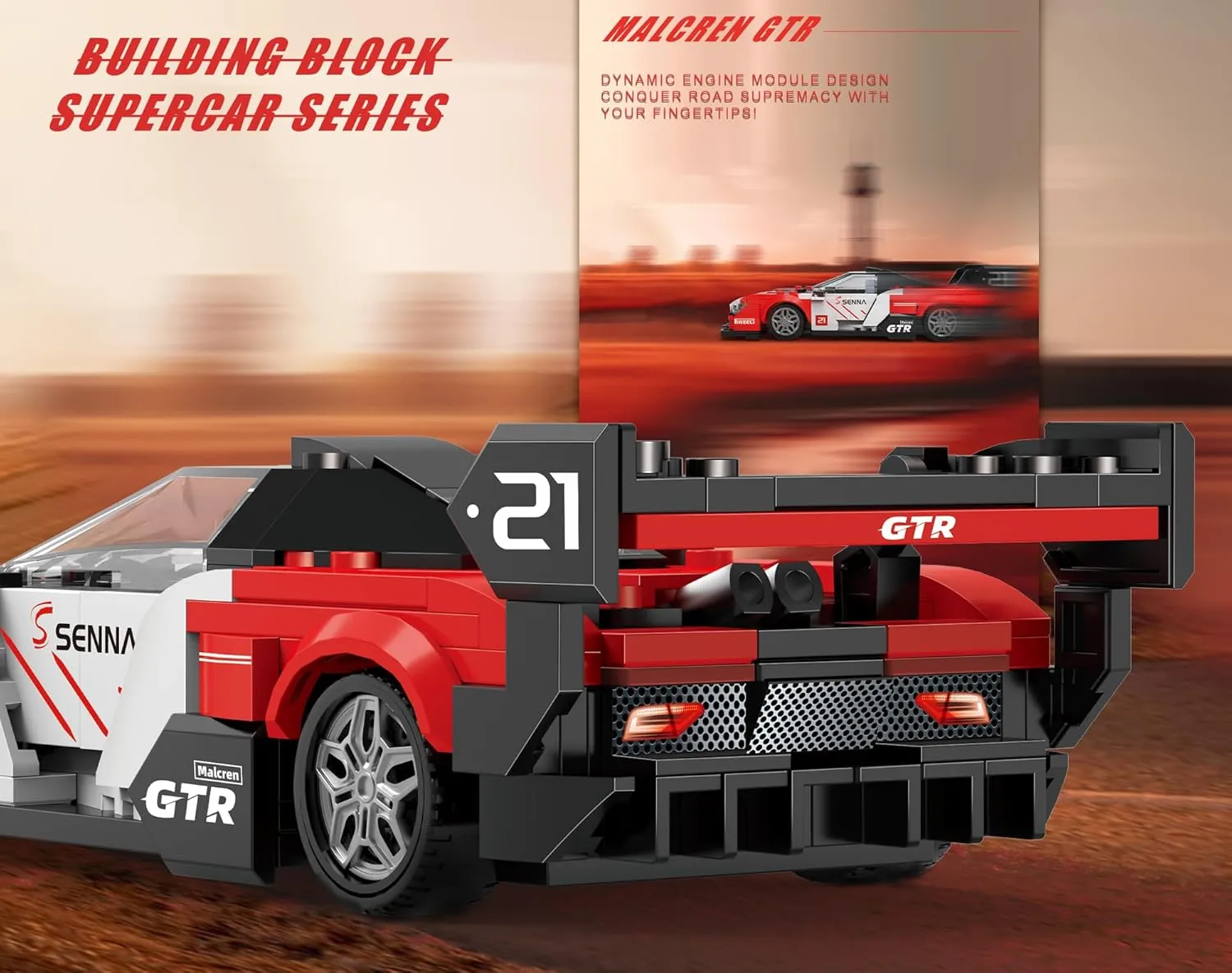 Building-Set Race-Car, Senna Sports Car Technial Model Kit, Track-Style Super Speed Block with 4 Swappable Wheel Rim, Birthday Gift Toy for Boy Teen Adult Age 8-12 Year Kid, DIY Display
