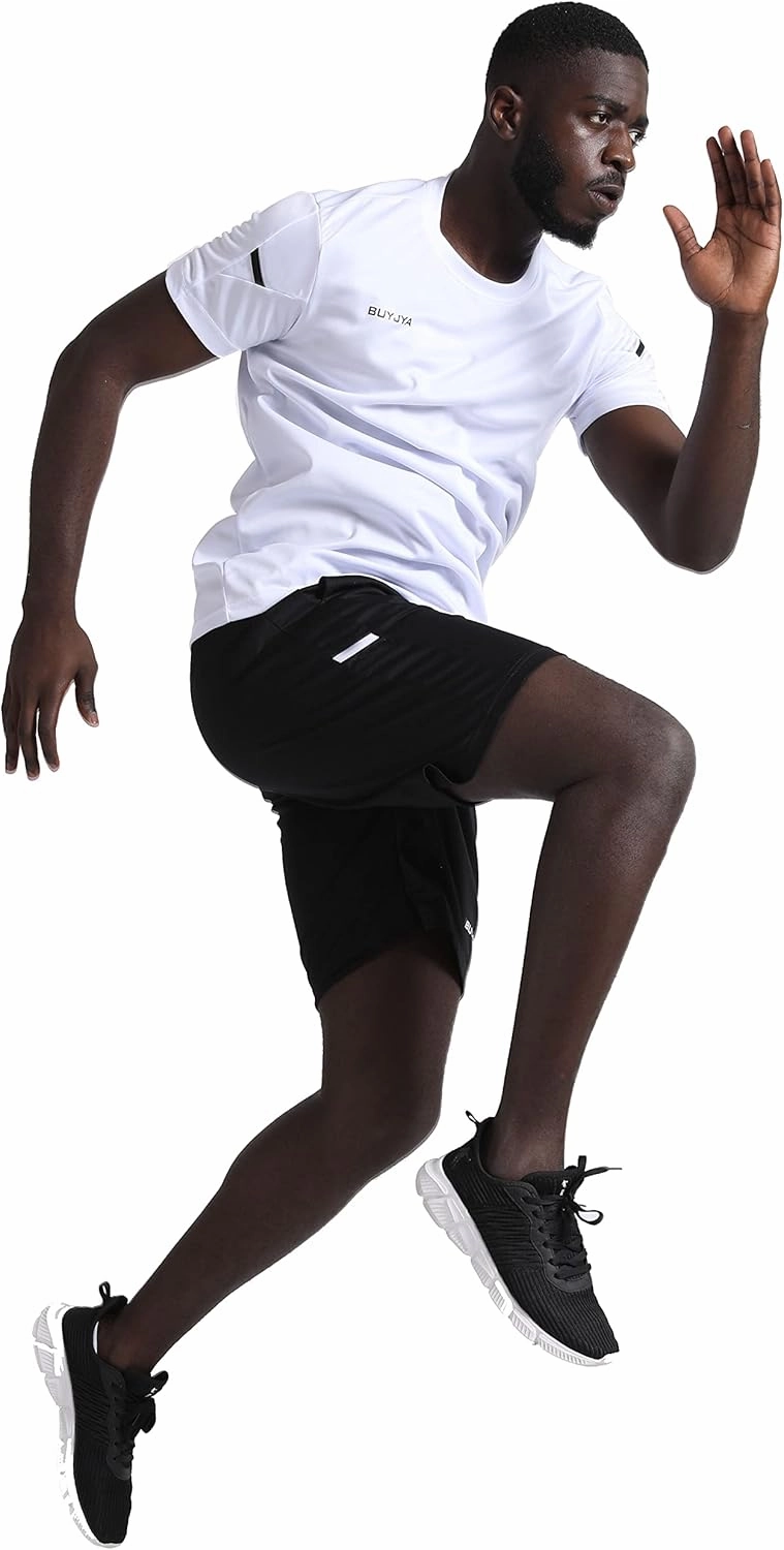 BUYJYA Men's Workout Clothes Athletic Shorts Shirt Set 3 Pack Basketball Football Training Running Gym Christmas gifts