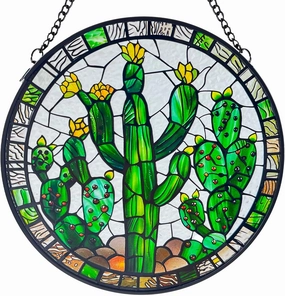 Cactus Decor Suncatcher Indoor/Outdoor Stained Glass Window Hanging - Handmade Stained Glass Suncatchers for Windows Hanging - Outdoor Garden Decor Gift for Women Christmas Thanksgiving Gifts