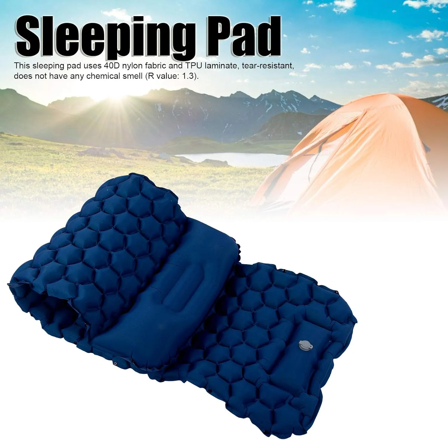 Camping Mattress Compact Lightweight Sleeping Mat Camping Sleeping Pad Mat Foot Press Inflatable Cushion Mattress for Tent Hiking Travel (Dark Blue)