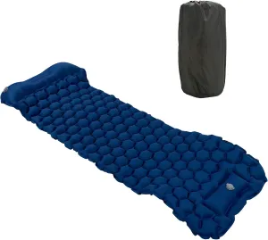 Camping Sleeping Pad Mat, Foot Press Inflatable Cushion Mattress, Sturdy 40D Nylon Fabric, TPU Laminate, for Tent Hiking Travel, Lightweight Compact, Easy to Store (Navy Blue)