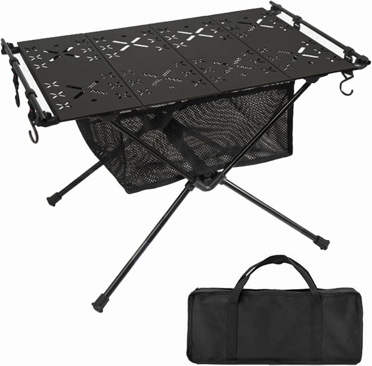 Camping Table Outdoor Portable Table with Storage, Aluminum Alloy Folding Table Barbecue Camping Table for Indoor,Outdoor,Camping, Beach,Backyard, BBQ, Party, Patio, Picnic Black B