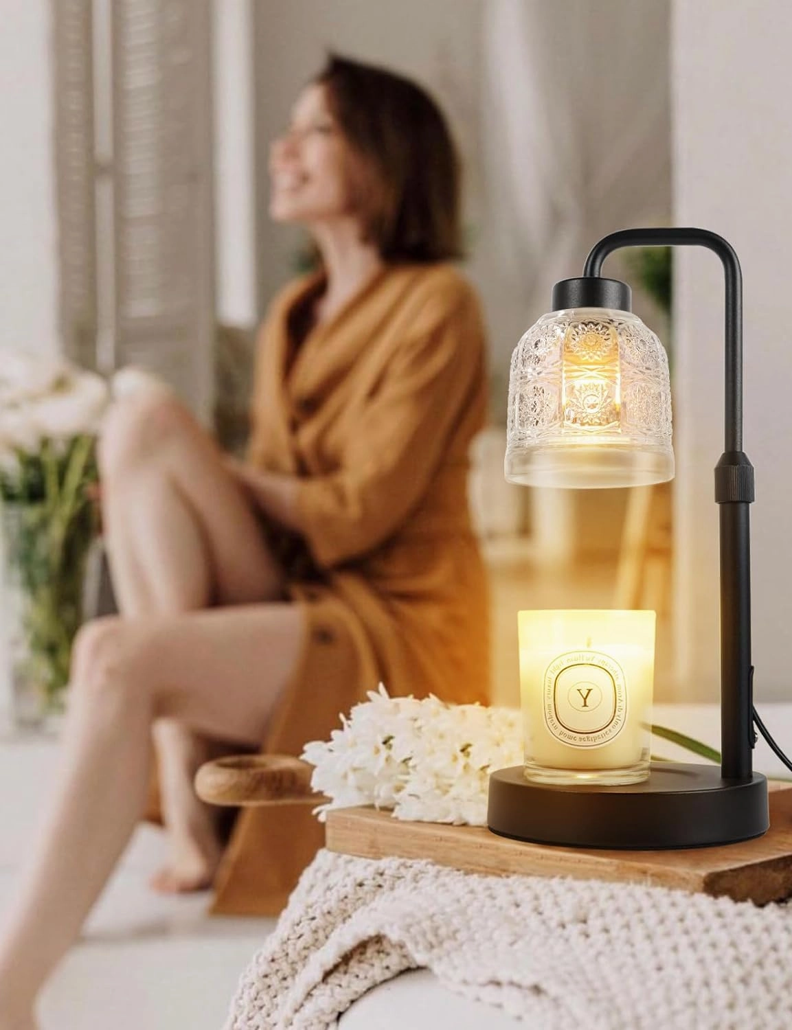 Candle Warmer Lamp with Timer, Dimmable Candle Lamp Warmer, Adjustable Height Candle Warmer Lamp, Wax Warmer Lamp for Scented Jar with 2 Bulbs, Candle Warmer for Mom Women Her Friends